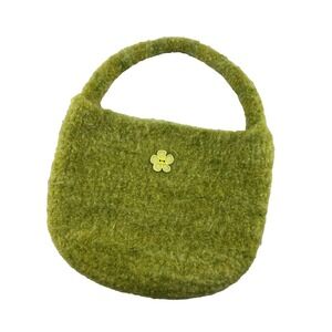 Green Wool Felted Purse with Flower Button Snap Enclosure Y2K